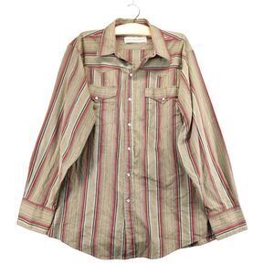 Bit & Bridle Mens Western Shirt Long Sleeve Pearl Snaps Striped SZ XL Brown Red